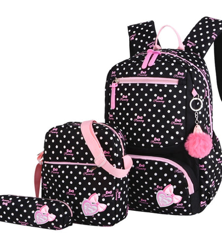 3pcs/set Dot Printing School Bags Backpack Schoolbag Fashion Kids