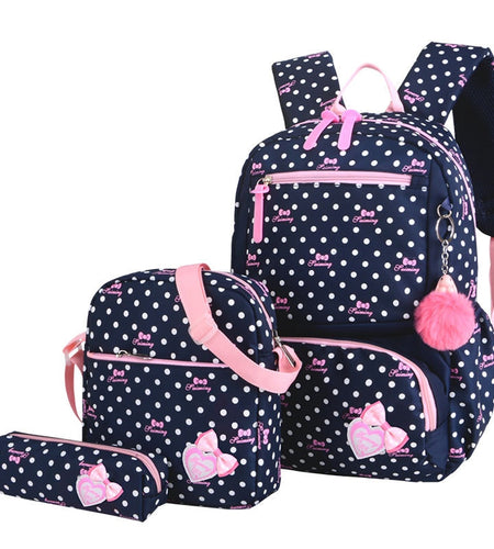 3pcs/set Dot Printing School Bags Backpack Schoolbag Fashion Kids