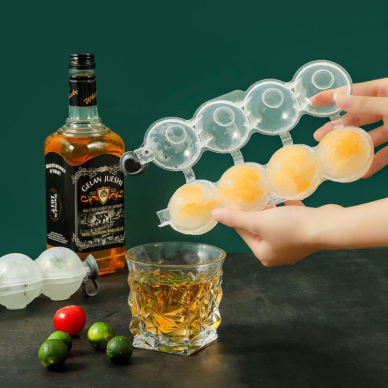 4 Hole Ice Cube Maker Whisky Cocktail Ice Mould Round Ice Hockey Mold