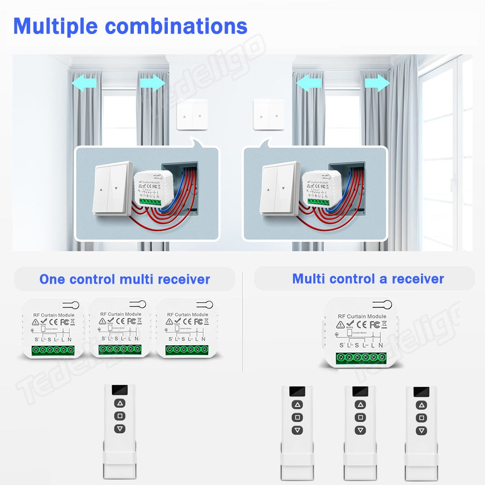 433mhz Wireless Curtain Switch Remote Control System Ac 220v 10a Rf