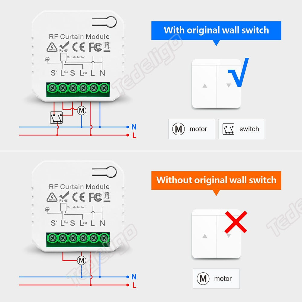 433mhz Wireless Curtain Switch Remote Control System Ac 220v 10a Rf