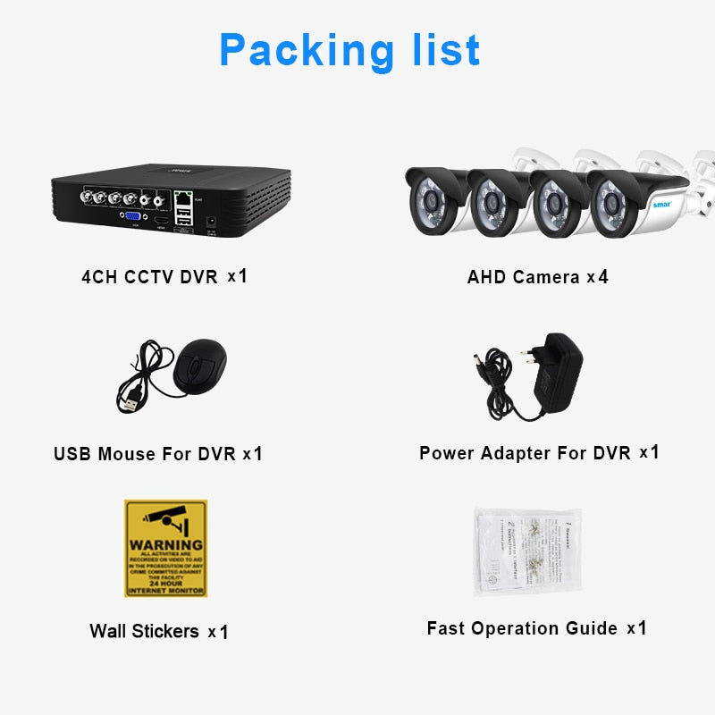 4CH CCTV System 720P/1080P AHD Camera Kit 5 in 1 Video Recorder