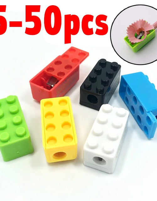 Load image into Gallery viewer, 5 50pcs Building Blocks Pencil Sharpener Cartoon Plastic Children&#39;s
