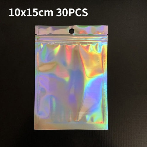 50pcs Resealable Laser Ziplock Bags For Necklace Food Storage Bags