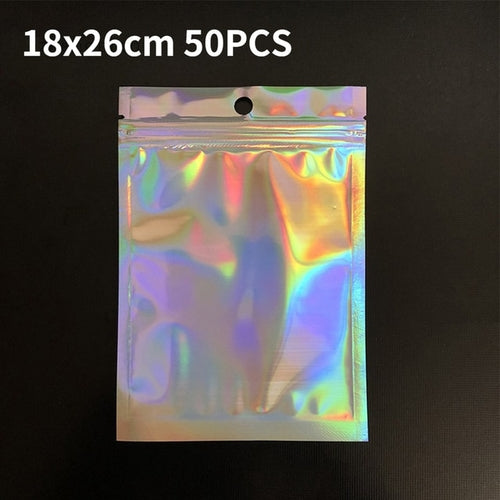 50pcs Resealable Laser Ziplock Bags For Necklace Food Storage Bags