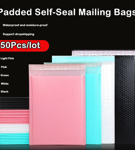 50pcs Pink Poly Bubble Mailers Padded Envelopes Bulk Bubble Lined Wrap