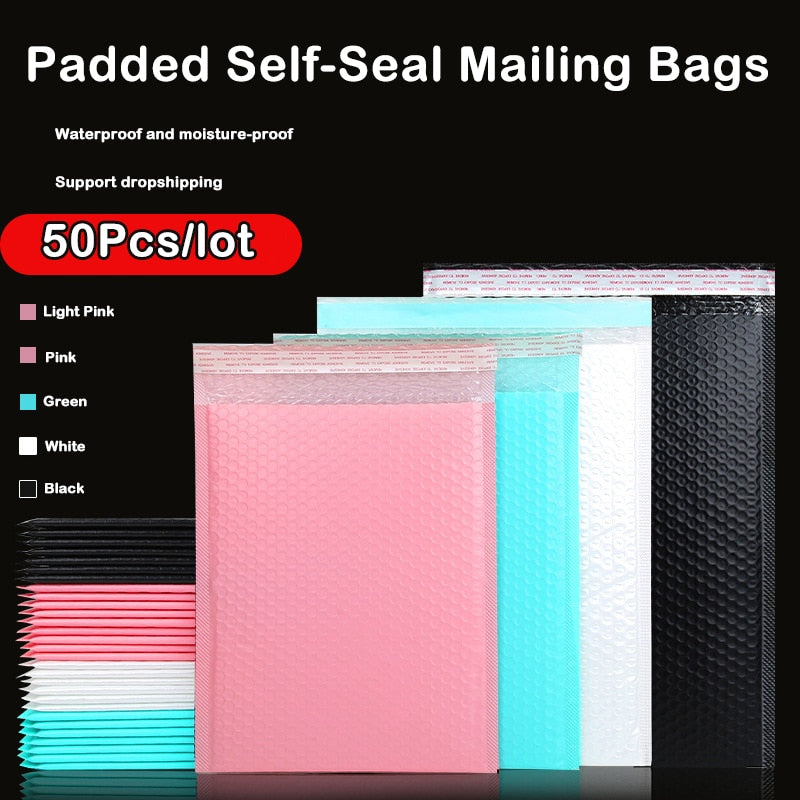 50pcs Pink Poly Bubble Mailers Padded Envelopes Bulk Bubble Lined Wrap