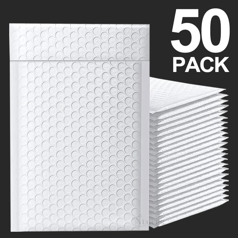 50pcs Bubble Envelopes Bag Waterproof White Foam Bubble Mailers