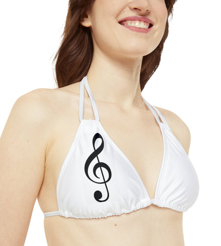 Treble Clef Strappy Triangle Bikini Top (AOP)