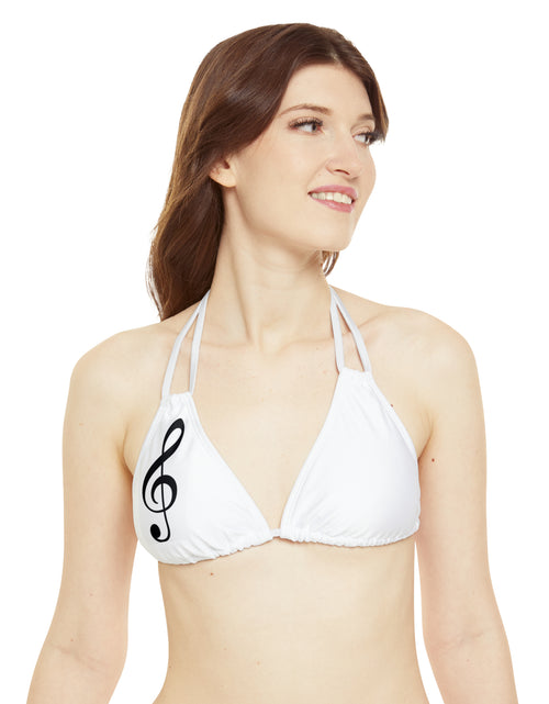 Load image into Gallery viewer, Treble Clef Strappy Triangle Bikini Top (AOP)
