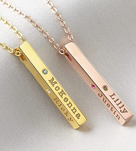 Mom Necklace With Kids Names, Mother Jewelry, 4 Sided Bar Necklace