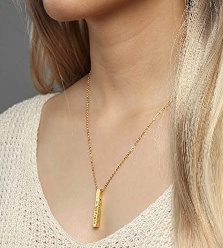 Mom Necklace With Kids Names, Mother Jewelry, 4 Sided Bar Necklace