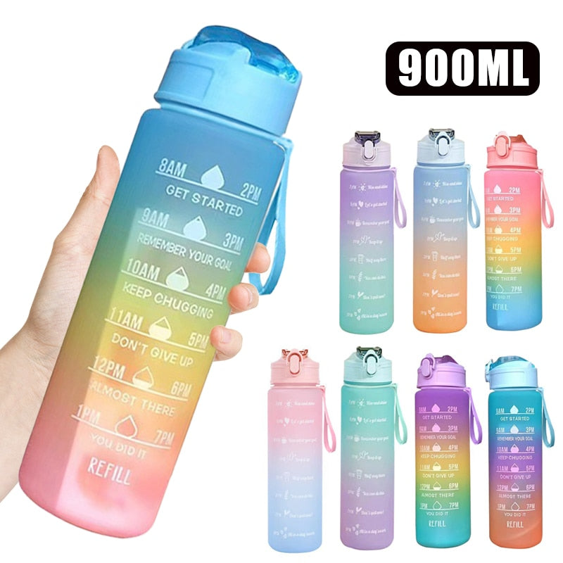 900ml Water Bottle Motivational Sport Water Bottle Leakproof Drinking