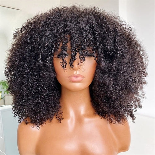 Load image into Gallery viewer, Afro Kinky Curly Hunan Hair Wigs With Bangs Full Machine Made Wig 250
