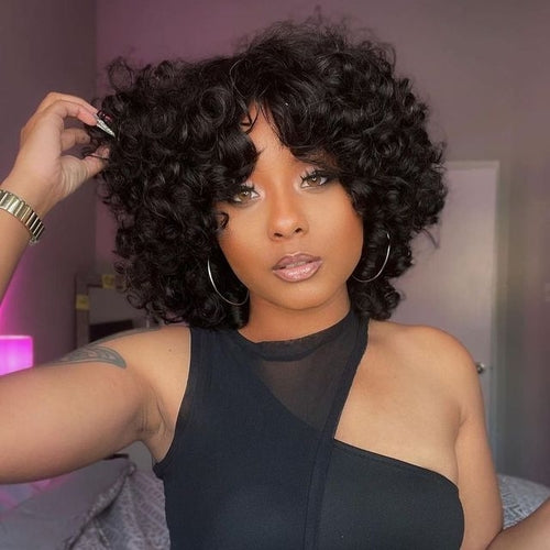 Load image into Gallery viewer, Afro Kinky Curly Hunan Hair Wigs With Bangs Full Machine Made Wig 250
