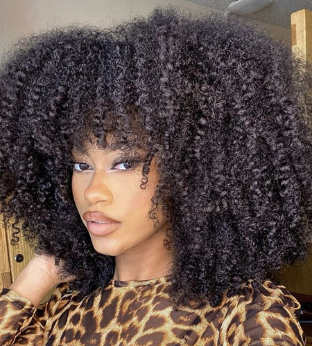 Afro Kinky Curly Hunan Hair Wigs With Bangs Full Machine Made Wig 250