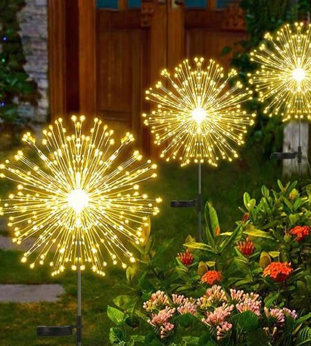 Allilit Led Solar Fireworks Lights Waterproof Outdoor Dandelion Flash