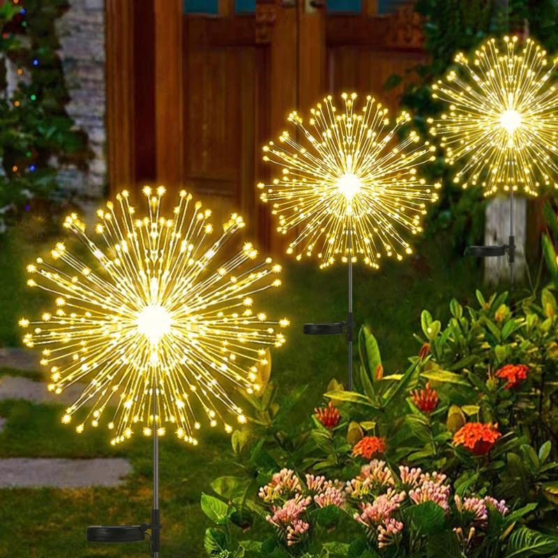 Allilit Led Solar Fireworks Lights Waterproof Outdoor Dandelion Flash