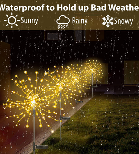 Allilit Led Solar Fireworks Lights Waterproof Outdoor Dandelion Flash