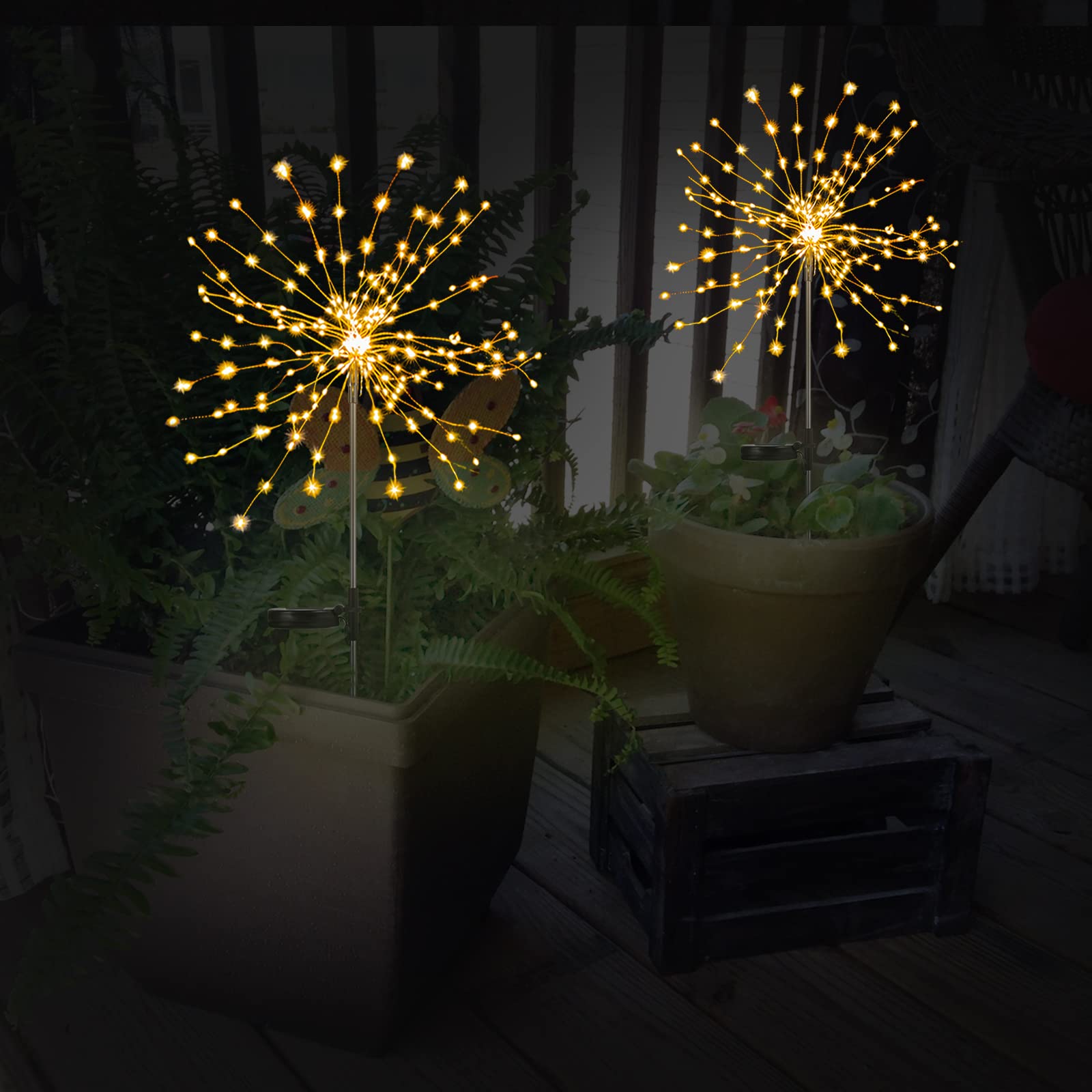 Allilit Led Solar Fireworks Lights Waterproof Outdoor Dandelion Flash