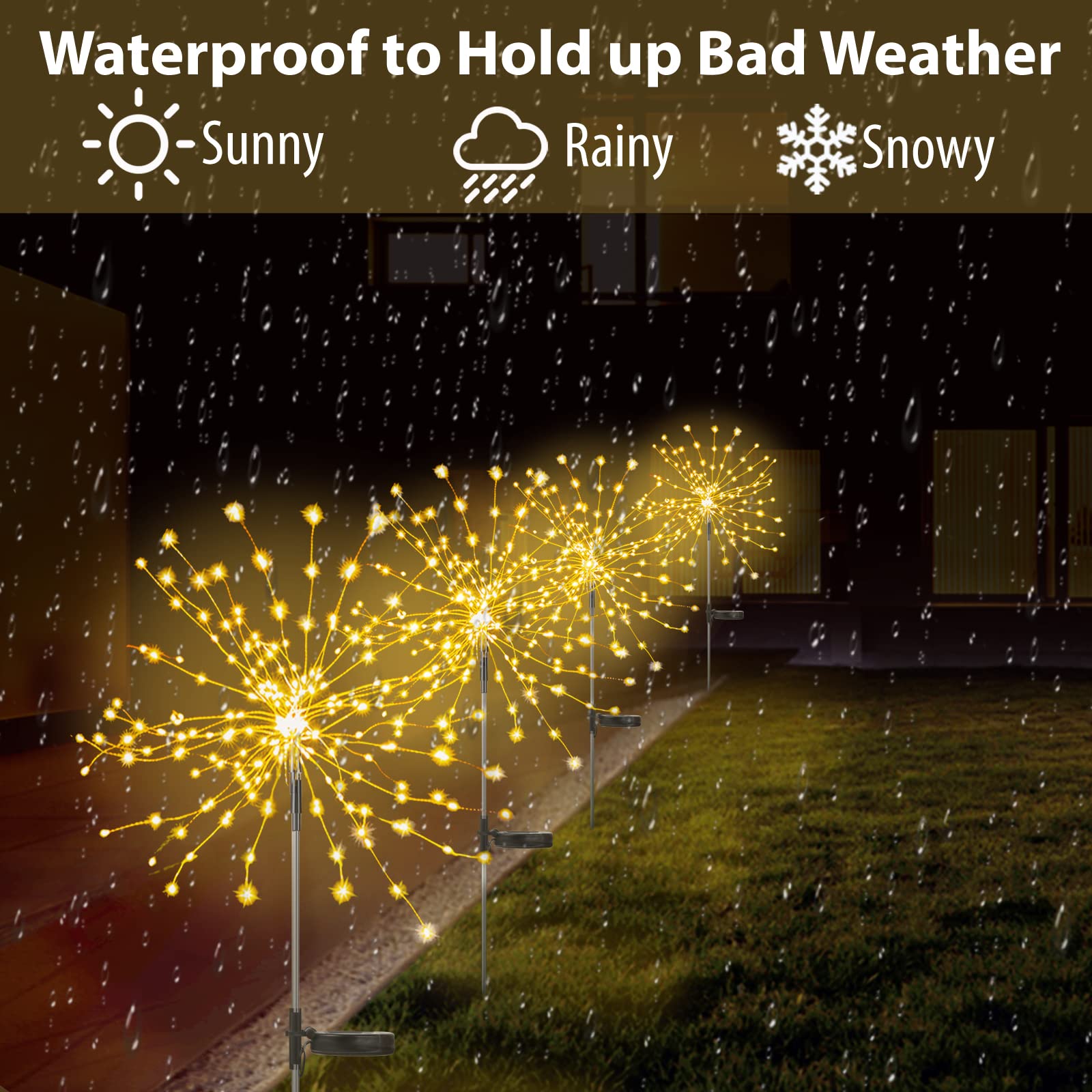 Allilit Led Solar Fireworks Lights Waterproof Outdoor Dandelion Flash