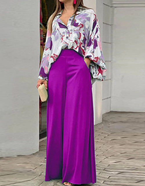 Load image into Gallery viewer, Summer Shirts Wide-leg Pants Sets Women&#39;s Long Sleeve Loose Printed
