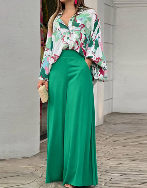 Load image into Gallery viewer, Summer Shirts Wide-leg Pants Sets Women&#39;s Long Sleeve Loose Printed
