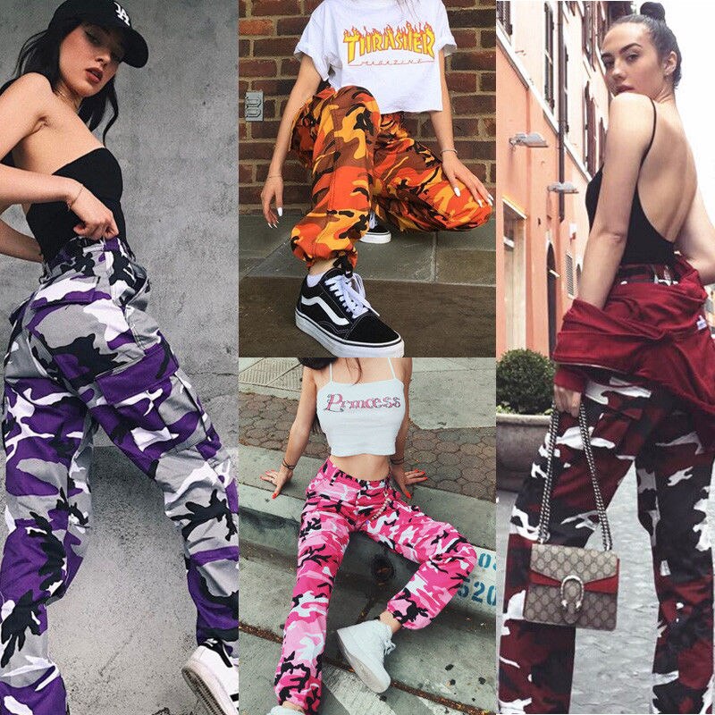 Autumn Winter Casual Camo Cargo Pants Women Joggers Baggy Trousers