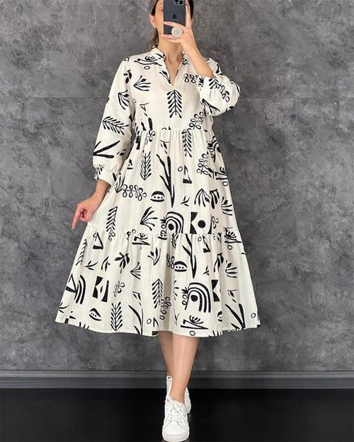 Load image into Gallery viewer, Autumn Women&#39;s Dress Fashionable and Sexy V neck Spliced Print 3/4
