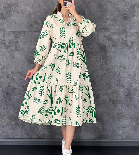 Autumn Women's Dress Fashionable and Sexy V neck Spliced Print 3/4