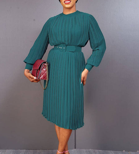 Autumn  Women's New Dress Round Neck Long Sleeve Solid Color Fashion