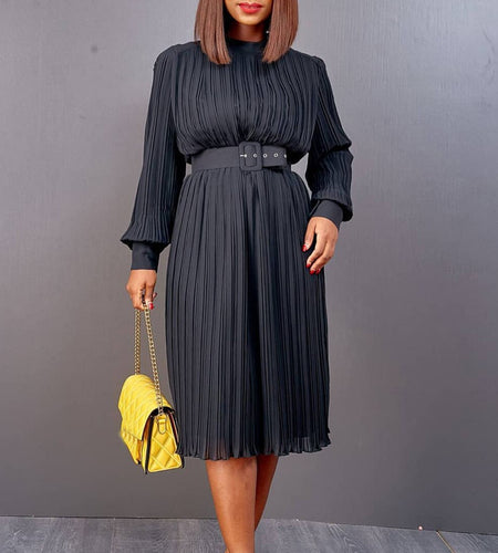 Autumn  Women's New Dress Round Neck Long Sleeve Solid Color Fashion