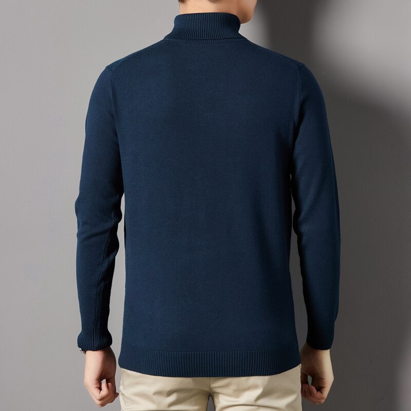 Autumn and Winter Men's Flat High Neck Solid Color Sweater Business