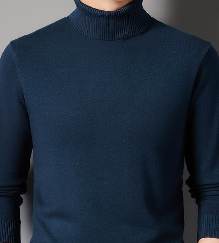 Autumn and Winter Men's Flat High Neck Solid Color Sweater Business