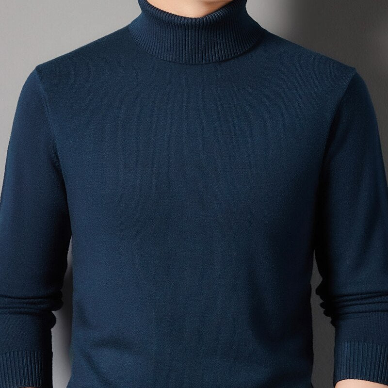 Autumn and Winter Men's Flat High Neck Solid Color Sweater Business