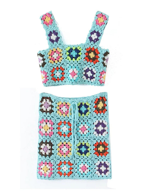 Load image into Gallery viewer, Boho Inspired Square Crochet Knit Dress square neck mini bohemian
