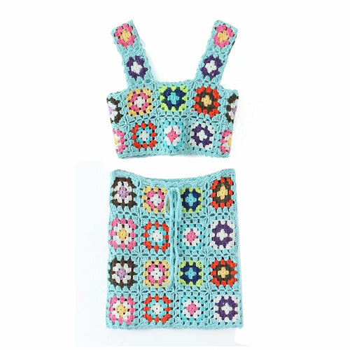 Load image into Gallery viewer, Boho Inspired Square Crochet Knit Dress square neck mini bohemian
