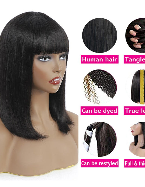 Load image into Gallery viewer, Bone Straight Bob Human Hair Wigs With Bang Full Machine Made Wigs
