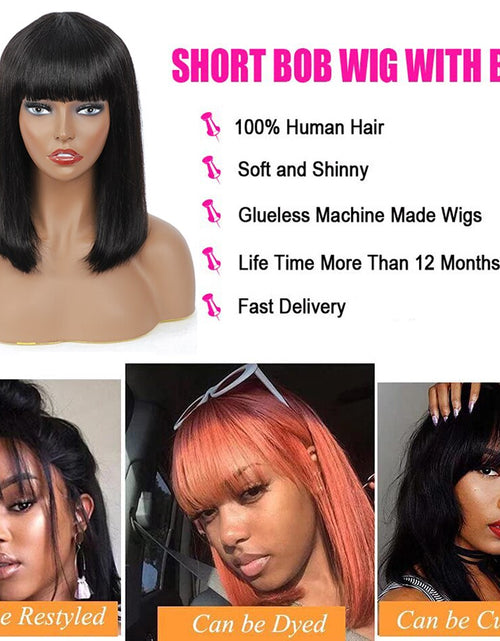 Load image into Gallery viewer, Bone Straight Bob Human Hair Wigs With Bang Full Machine Made Wigs
