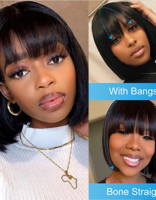 Load image into Gallery viewer, Bone Straight Bob Human Hair Wigs With Bang Full Machine Made Wigs
