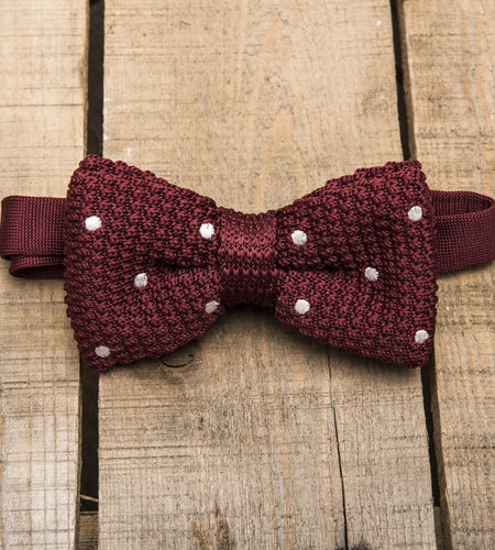Burgundy and White Spotted Bow Tie