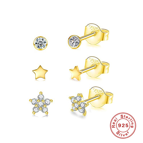 Load image into Gallery viewer, CANNER Aros 18K Gold Plated Earring Set 925 Sterling Silver Small Ear
