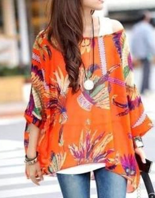 Load image into Gallery viewer, Womens Loose Fit Tropical Print Chiffon Tunic Top
