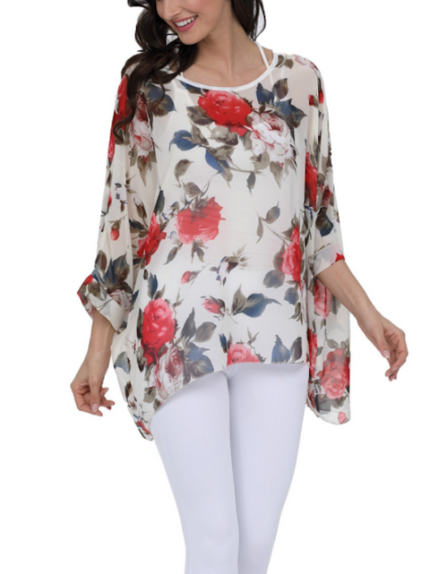 Load image into Gallery viewer, Womens Rose Floral Print Chiffon Top
