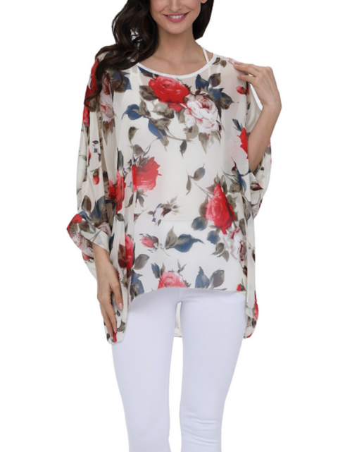 Load image into Gallery viewer, Womens Rose Floral Print Chiffon Top
