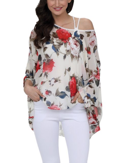 Load image into Gallery viewer, Womens Rose Floral Print Chiffon Top
