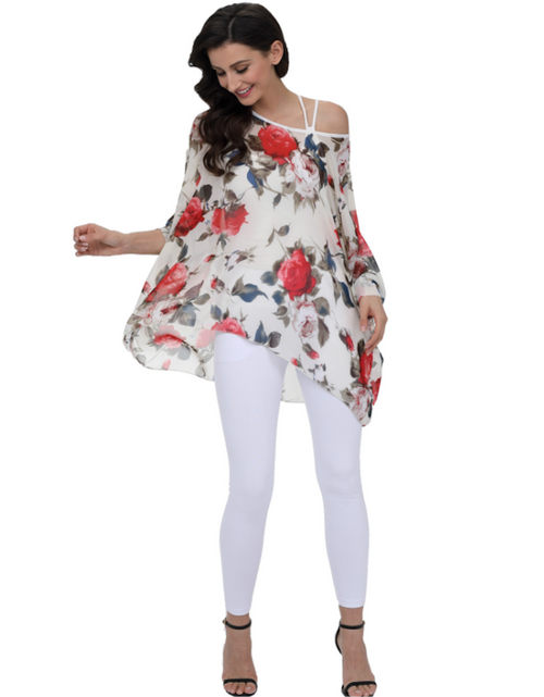 Load image into Gallery viewer, Womens Rose Floral Print Chiffon Top
