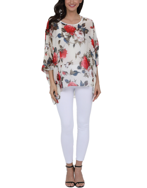 Load image into Gallery viewer, Womens Rose Floral Print Chiffon Top
