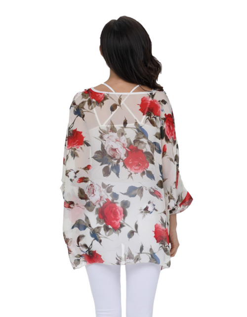 Load image into Gallery viewer, Womens Rose Floral Print Chiffon Top
