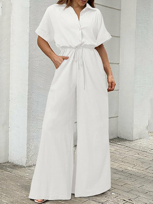 Casual Belt Wide Long Pants Romper  Overall